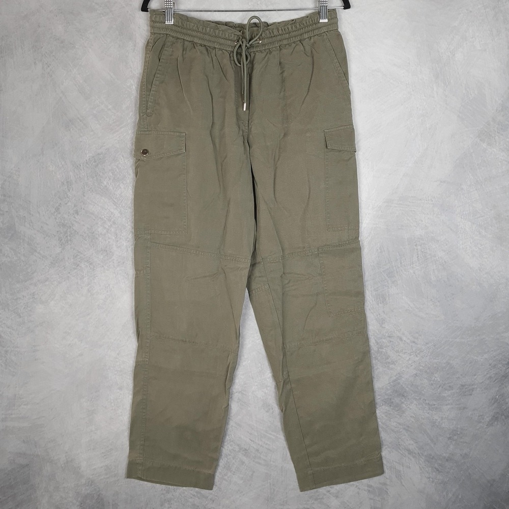 ME+EM Cargo Pants Womens 10 Green Lyocell Elastic Waist Straight Leg Twill